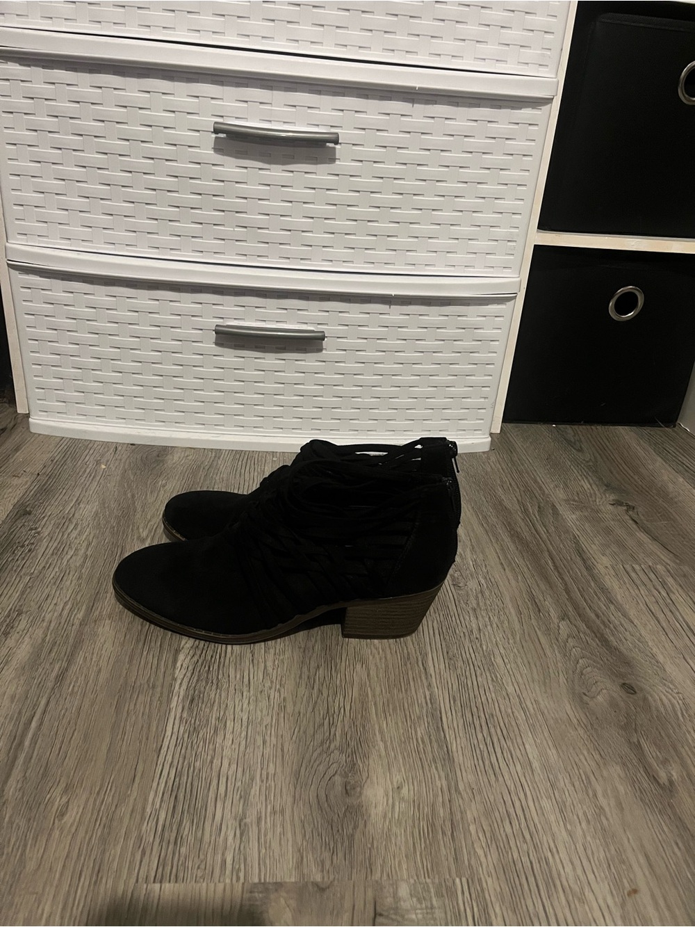 Fergalicious Black Suede Ankle Booties with Low Block Heel size 8.5 unique